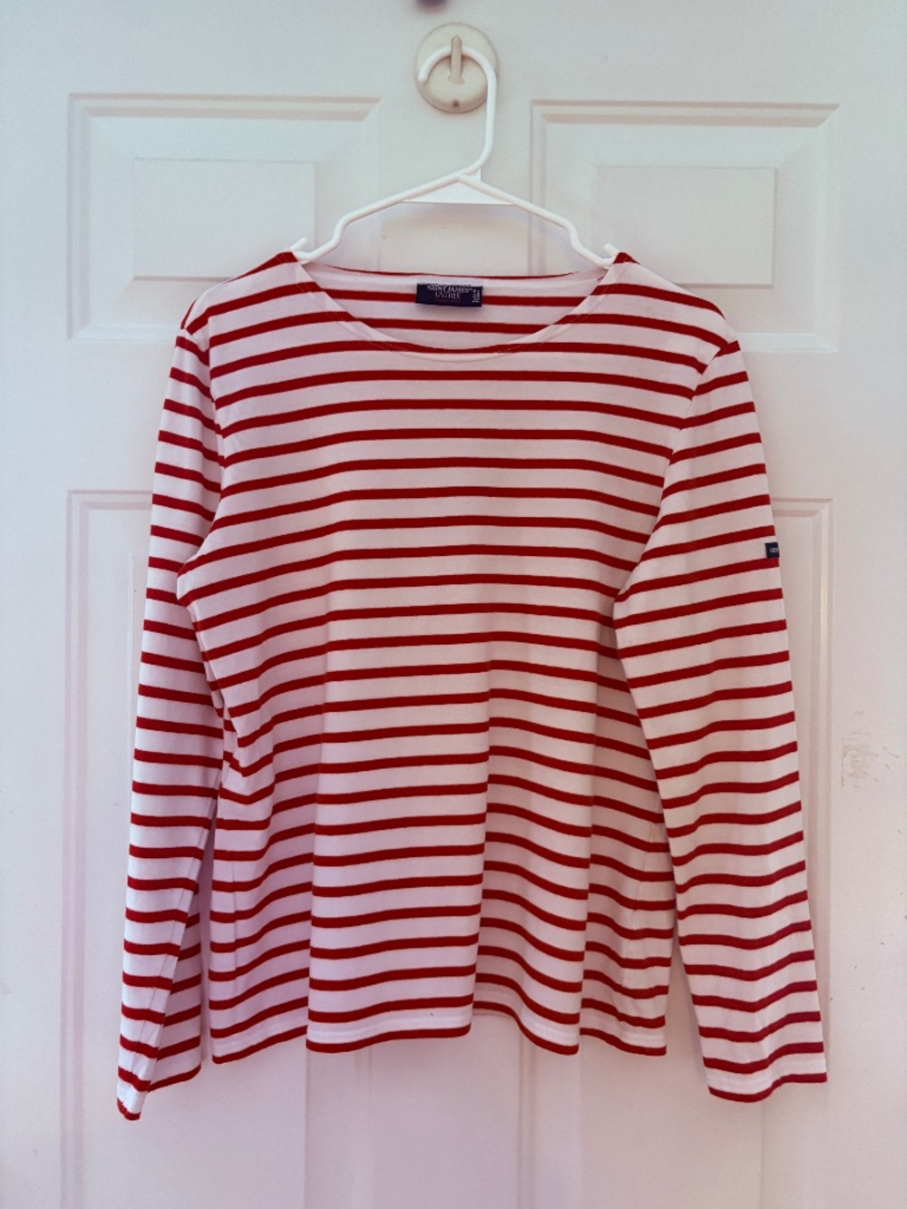 Saint James L'Atelier Breton Stripe Long Sleeve Shirt Red White Size 10